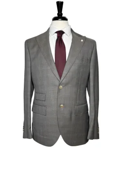 Luigi Bianchi Montova Mens Gray Windowpane Half-Canvassed Peak Lapel Classic Fit 2-button Wool Suit - 40R