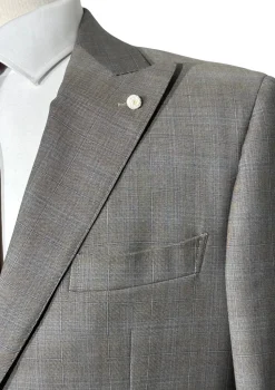 Luigi Bianchi Montova Mens Gray Windowpane Half-Canvassed Peak Lapel Classic Fit 2-button Wool Suit - 40R