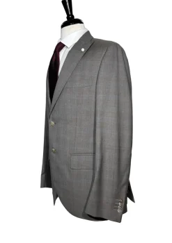 Luigi Bianchi Montova Mens Gray Windowpane Half-Canvassed Peak Lapel Classic Fit 2-button Wool Suit - 40R