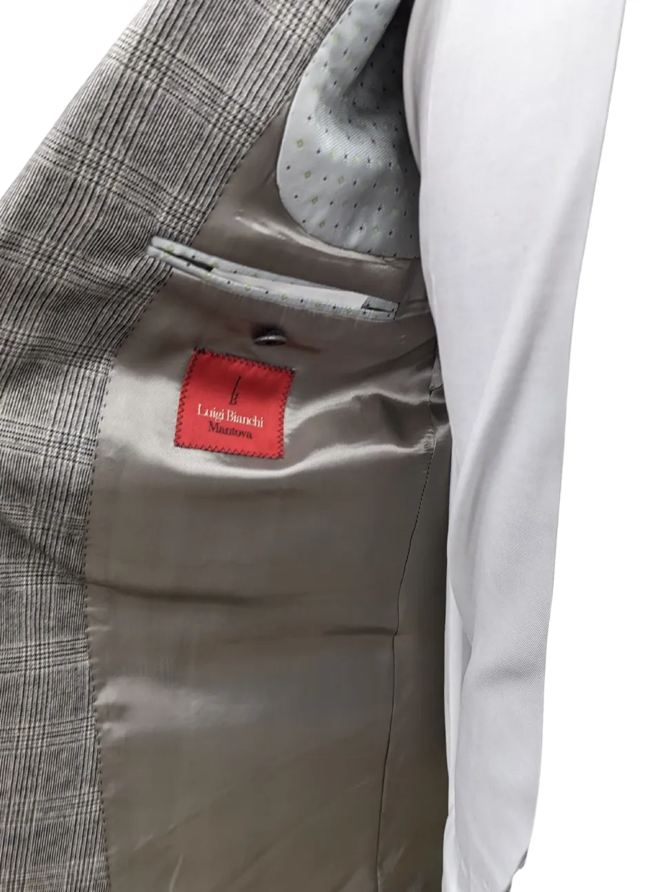 Luigi Bianchi Montova Mens Gray Plaid 44L Classic Fit Wool Cashmere 2 Piece Suit