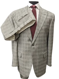 Luigi Bianchi Montova Mens Gray Plaid 44L Classic Fit Wool Cashmere 2 Piece Suit