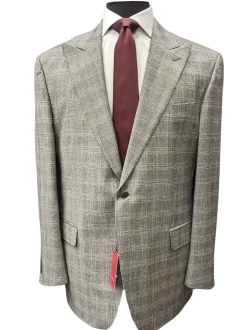 Luigi Bianchi Montova Mens Gray Plaid 44L Classic Fit Wool Cashmere 2 Piece Suit