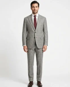 Luigi Bianchi Montova Mens Gray Plaid 44L Classic Fit Wool Cashmere 2 Piece Suit