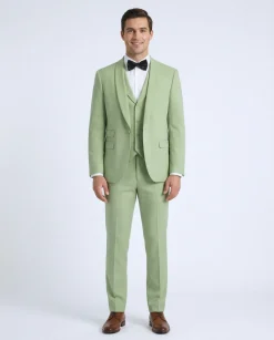 Malone Mens Slim Fit Solid Green Stretch 3 Piece Tuxedo Suit With Shawl Lapels