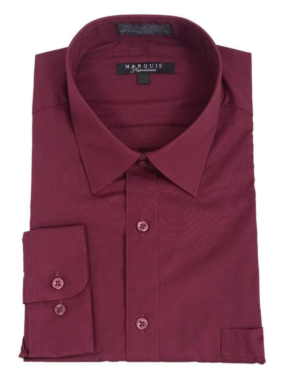 Marquis Classic Fit Solid Burgundy Wrinkle Resistant Cotton Blend Dress Shirt