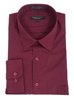 Marquis Classic Fit Solid Burgundy Wrinkle Resistant Cotton Blend Dress Shirt