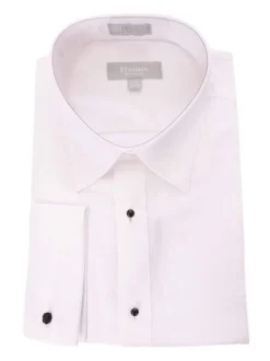 Marquis Classic Fit White Textured Spread Collar French Cuff Cotton Tuxedo Shirt