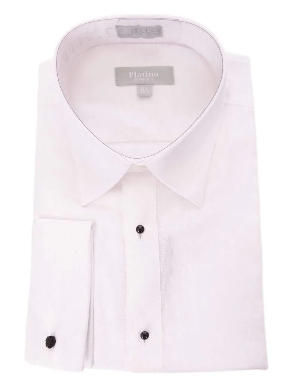 Marquis Classic Fit White Textured Spread Collar French Cuff Cotton Tuxedo Shirt