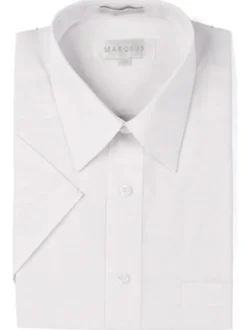 Marquis Mens Cotton Blend Solid White Regular Fit Short Sleeve Dress Shirt