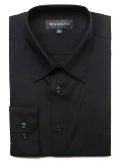 Marquis Mens Slim Fit Solid Black Cotton Blend Dress Shirt