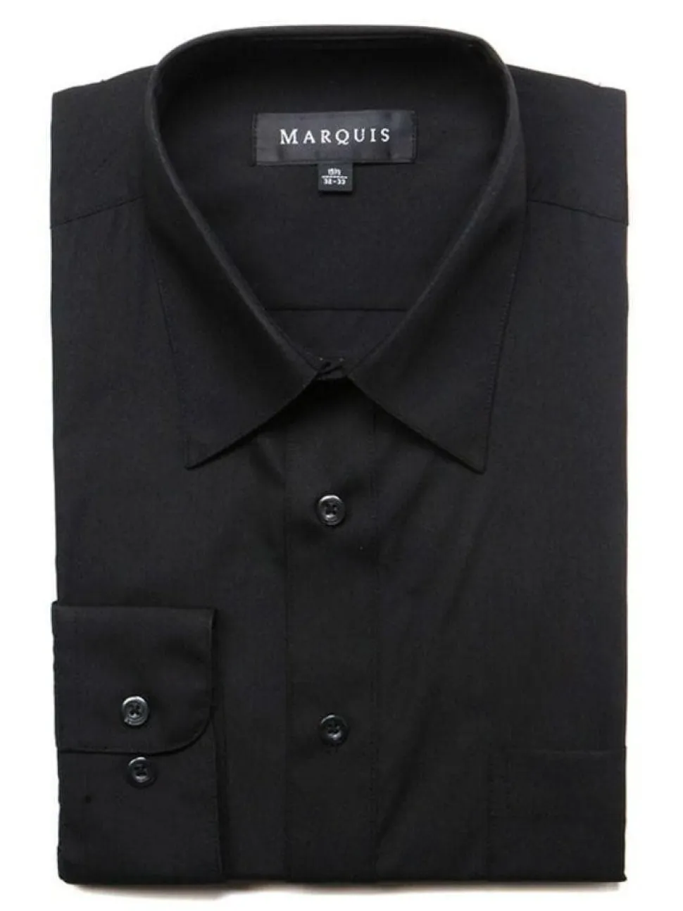 Marquis Mens Slim Fit Solid Black Cotton Blend Dress Shirt