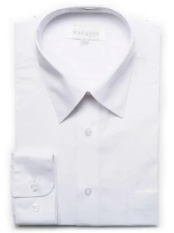 Marquis Mens Slim Fit Solid White Cotton Blend Dress Shirt
