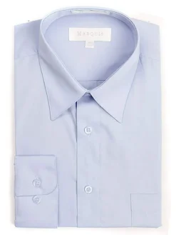 Marquis Slim Fit Solid Light Blue Wrinkle Resistant Cotton Blend Dress Shirt