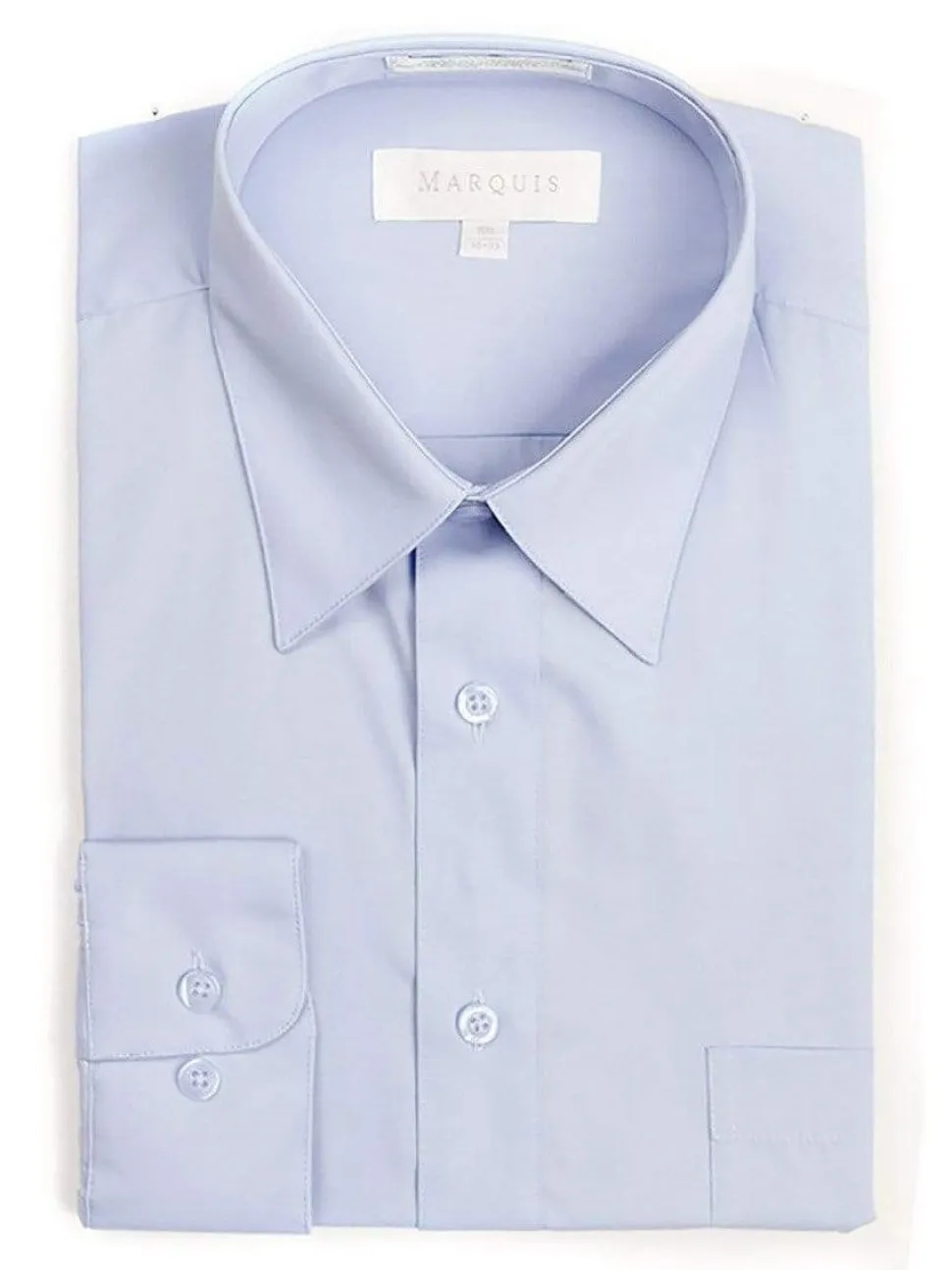 Marquis Slim Fit Solid Light Blue Wrinkle Resistant Cotton Blend Dress Shirt