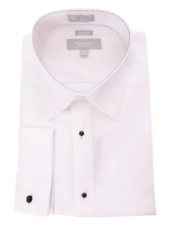 Marquis Slim Fit White Textured Spread Collar French Cuff Cotton Tuxedo Shirt