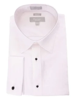 Marquis Slim Fit White Textured Spread Collar French Cuff Cotton Tuxedo Shirt