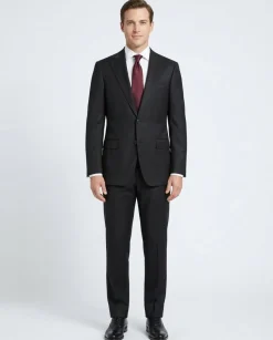 Mazara Mens Black Tonal Stripe Classic Fit Notch Lapel Wool 2 Button Suit