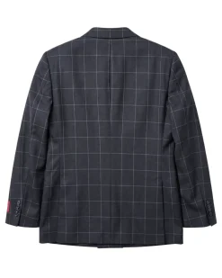 Mazara Mens Black With Gray Windowpane Classic Fit Double-Breasted Wool Suit