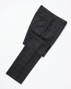 Mazara Mens Black With Gray Windowpane Classic Fit Double-Breasted Wool Suit
