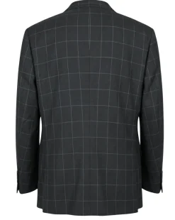 Mazara Mens Black With Gray Windowpane Classic Fit Peak Lapel 3-Piece Wool Suit