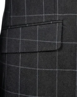 Mazara Mens Black With Gray Windowpane Classic Fit Peak Lapel 3-Piece Wool Suit