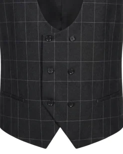 Mazara Mens Black With Gray Windowpane Classic Fit Peak Lapel 3-Piece Wool Suit