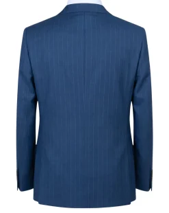 Mazara Mens Blue Pinstriped Classic Fit Peak Lapel Wool Blend 2-Button Suit