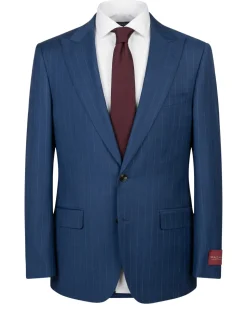 Mazara Mens Blue Pinstriped Classic Fit Peak Lapel Wool Blend 2-Button Suit