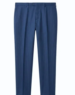 Mazara Mens Blue Pinstriped Classic Fit Peak Lapel Wool Blend 2-Button Suit