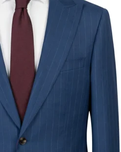 Mazara Mens Blue Pinstriped Classic Fit Peak Lapel Wool Blend 2-Button Suit
