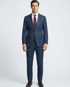 Mazara Mens Blue Plaid With Brown Windowpane Classic Fit Notch Lapel Wool 2-Button Suit