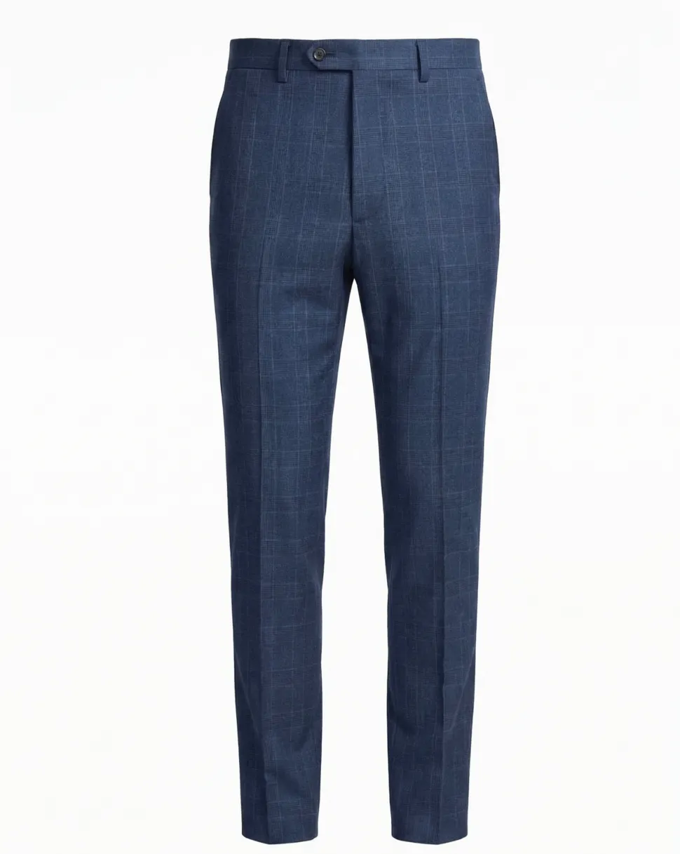 Mazara Mens Blue Plaid With Brown Windowpane Classic Fit Notch Lapel Wool 2-Button Suit