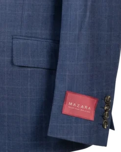 Mazara Mens Blue Plaid With Brown Windowpane Classic Fit Notch Lapel Wool 2-Button Suit