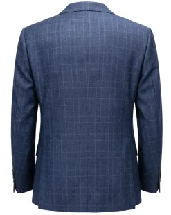 Mazara Mens Blue Plaid With Brown Windowpane Classic Fit Notch Lapel Wool 2-Button Suit