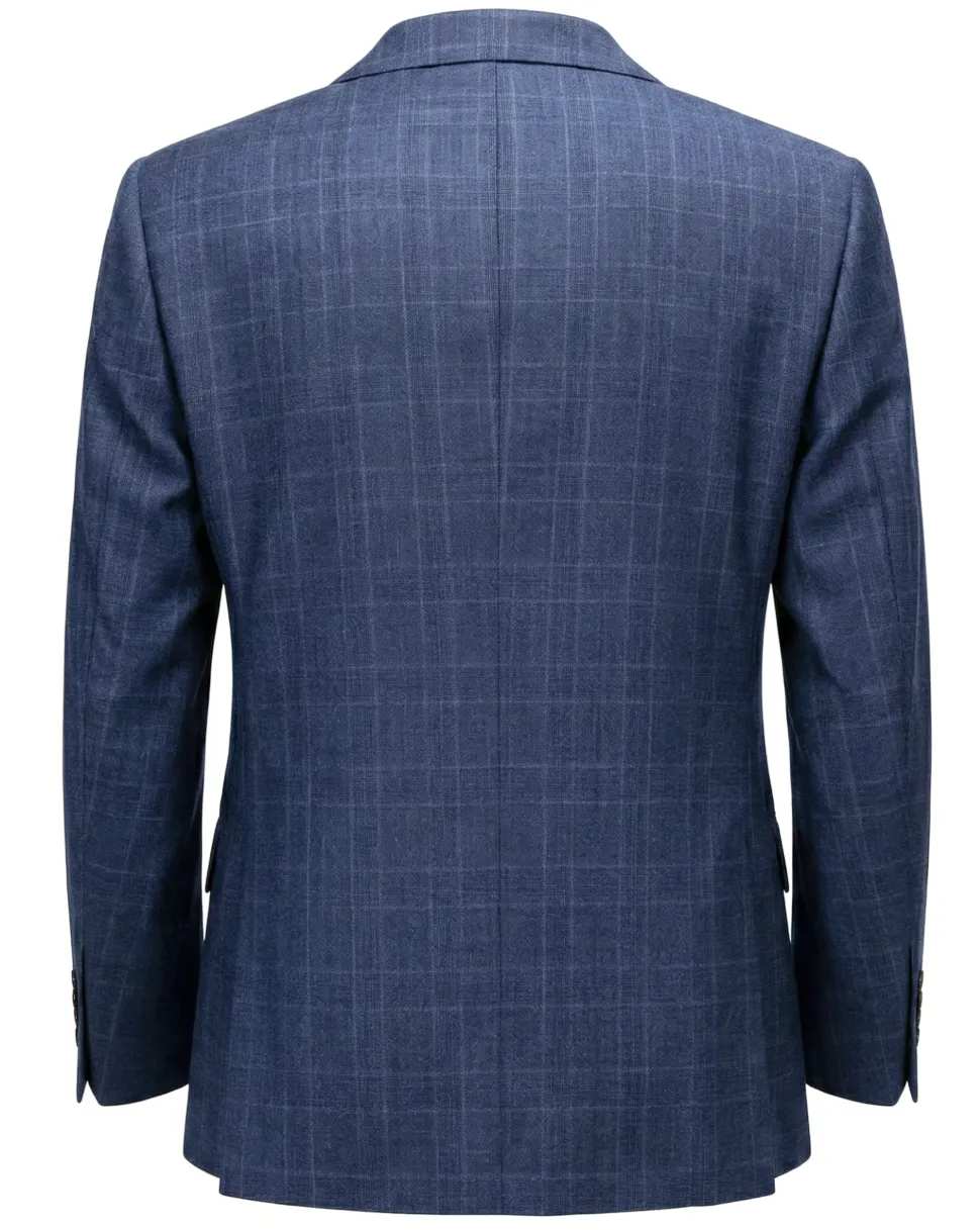 Mazara Mens Blue Plaid With Brown Windowpane Classic Fit Notch Lapel Wool 2-Button Suit