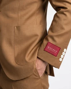 Mazara Mens Bronze Brown Slim Fit Notch Lapels Patch Pockets Wool Stretch 2-Button Suit