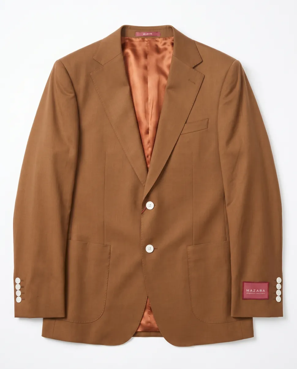 Mazara Mens Bronze Brown Slim Fit Notch Lapels Patch Pockets Wool Stretch 2-Button Suit