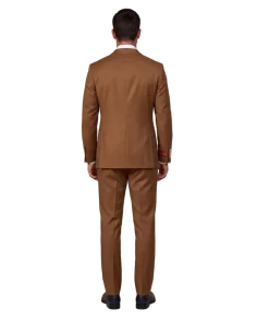 Mazara Mens Bronze Brown Slim Fit Notch Lapels Patch Pockets Wool Stretch 2-Button Suit