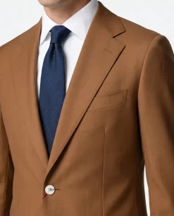 Mazara Mens Bronze Brown Slim Fit Notch Lapels Patch Pockets Wool Stretch 2-Button Suit