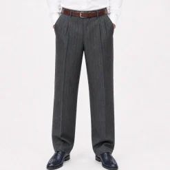 Mazara Mens Charcoal Gray Pinstriped Wide Leg Pleated Wool Dress Pants