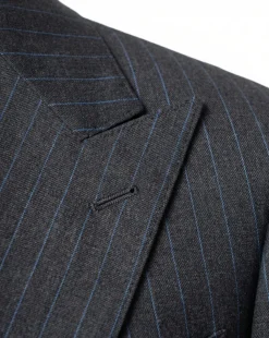 Mazara Mens Dark Gray with Navy Pinstripe Classic Fit Peak Lapel Wool 3-Piece Suit