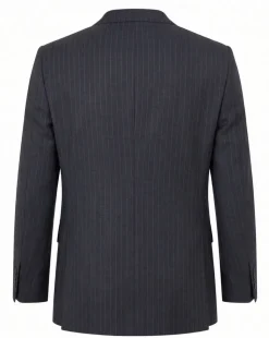 Mazara Mens Dark Gray with Navy Pinstripe Classic Fit Peak Lapel Wool 3-Piece Suit