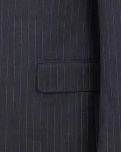Mazara Mens Dark Gray with Navy Pinstripe Classic Fit Peak Lapel Wool 3-Piece Suit