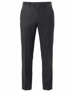 Mazara Mens Dark Gray with Navy Pinstripe Classic Fit Peak Lapel Wool 3-Piece Suit