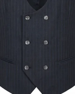Mazara Mens Dark Gray with Navy Pinstripe Classic Fit Peak Lapel Wool 3-Piece Suit