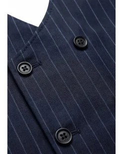 Mazara Mens Navy Rope Striped Classic Fit Peak Lapel 3-Piece Wool Suit