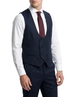 Mazara Mens Navy Rope Striped Classic Fit Peak Lapel 3-Piece Wool Suit