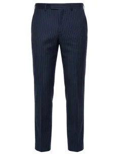 Mazara Mens Navy Rope Striped Classic Fit Peak Lapel 3-Piece Wool Suit