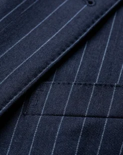 Mazara Mens Navy Rope Striped Classic Fit Peak Lapel 3-Piece Wool Suit