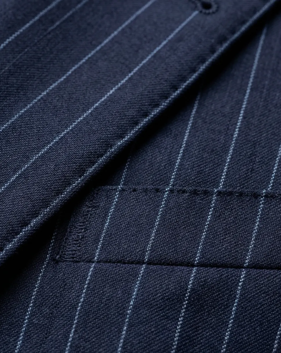 Mazara Mens Navy Rope Striped Classic Fit Peak Lapel 3-Piece Wool Suit